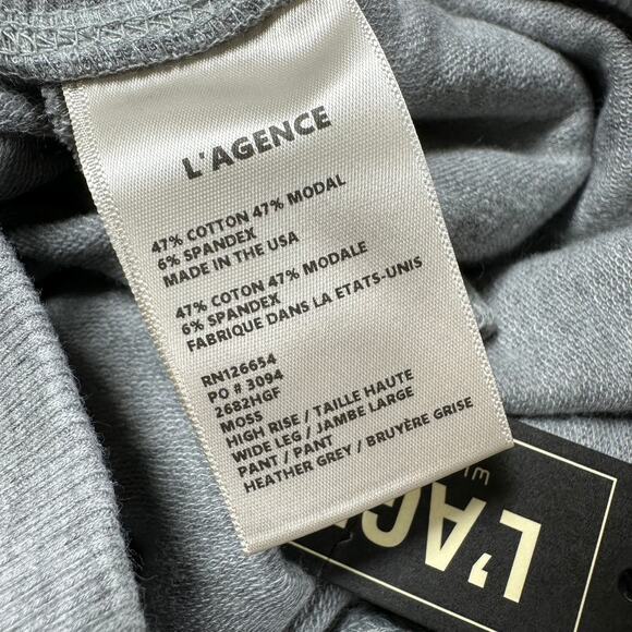 L'AGENCE NWT Moss High Rise Wide Leg Pants Heather Gray Size XS Pull-On Rib Knit - Picture 5 of 10